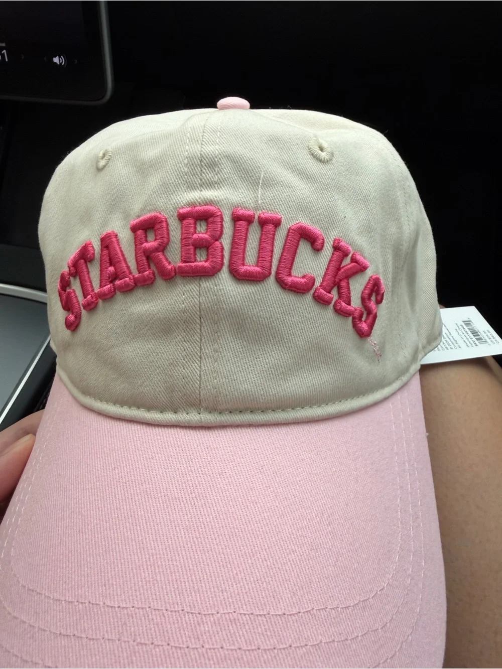 Starbucks Beige Crown Pink Brim Embroidered Logo Cap